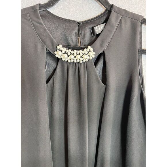 SL Fashions Sleeveless Party Dress Black With Pearl Accents  Size 6 SLNY‎ - Picture 2 of 11
